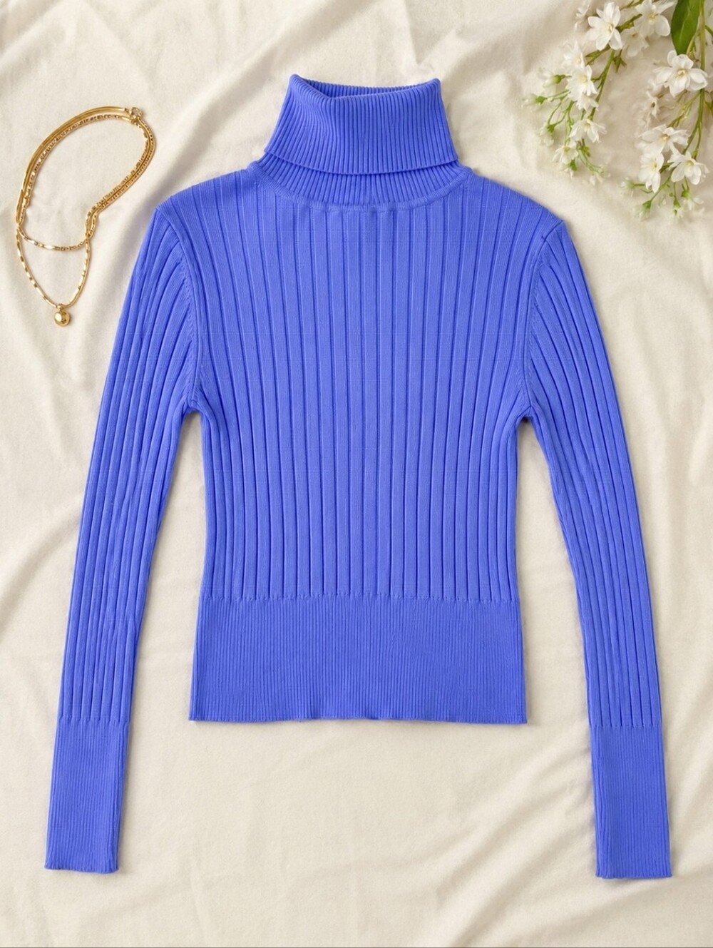 Zara Periwinkle Ribbed Turtleneck Sweater